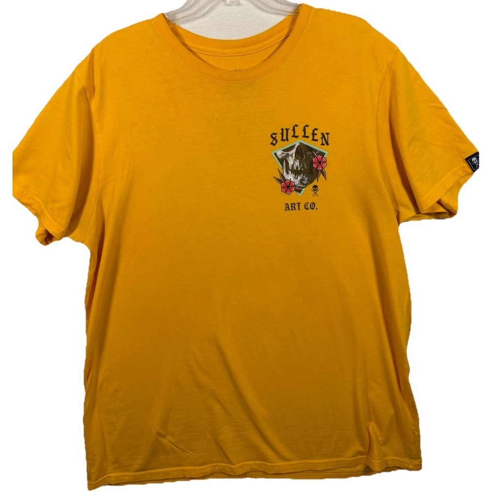 Sullen Art Collective Mens XL T-Shirt Yellow Skull Floral, Premium Cotton‎